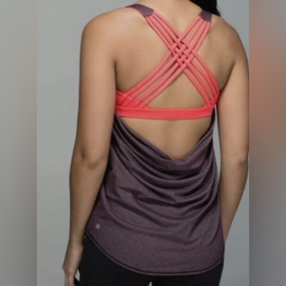 lululemon athletica Strappy Back Tank Top - Coral and Dark Gray